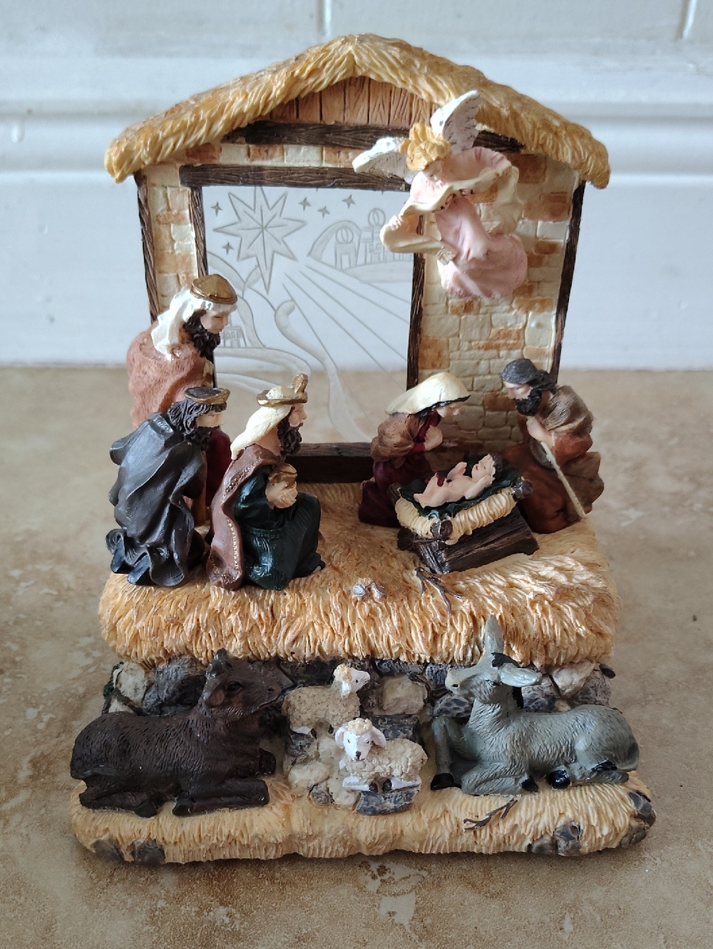 Vintage 90's Traditional Nativity Scene Comes with Lights, Music & Bible Phrase